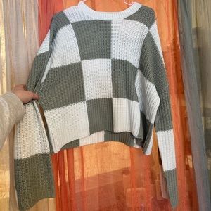 Boxy Cropped Checkered Sweater